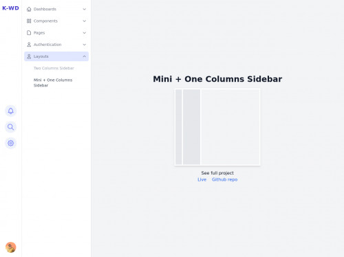 tailwind Responsive Mini + One Columns Sidebar