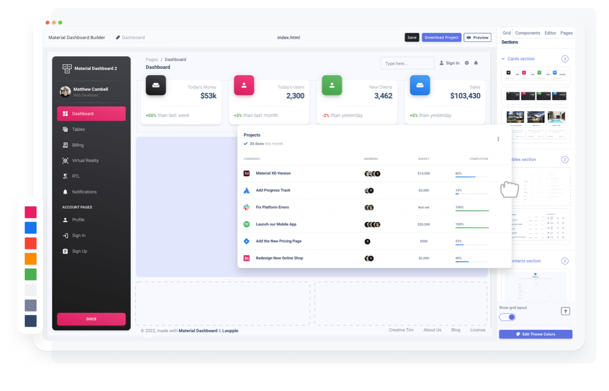 Material Dashboard Builder